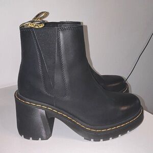 Dr. Martens Black Leather Flared Heel Chelsea Boot
